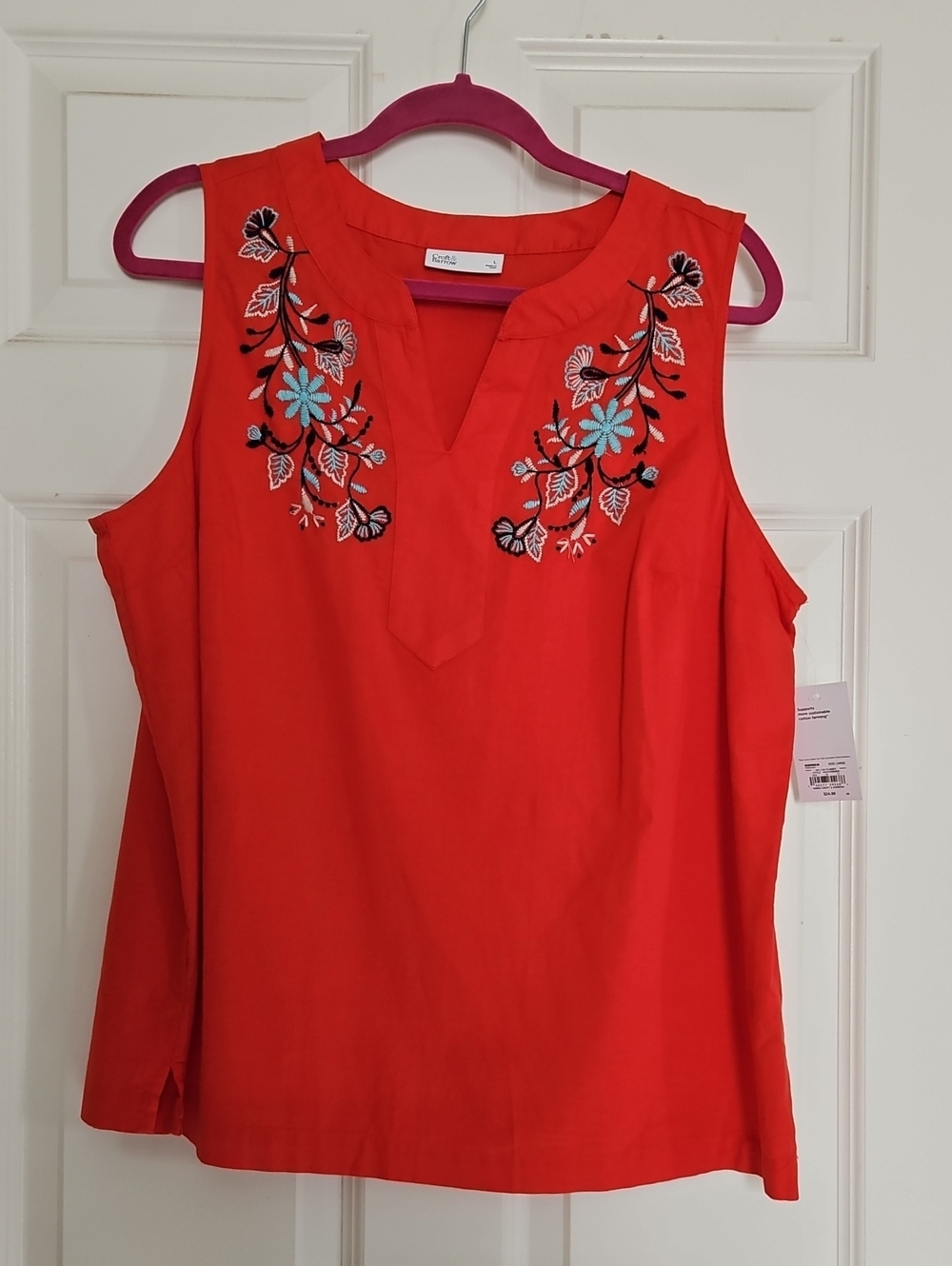 Red Sleeveless Embroidered V-Neck Tank